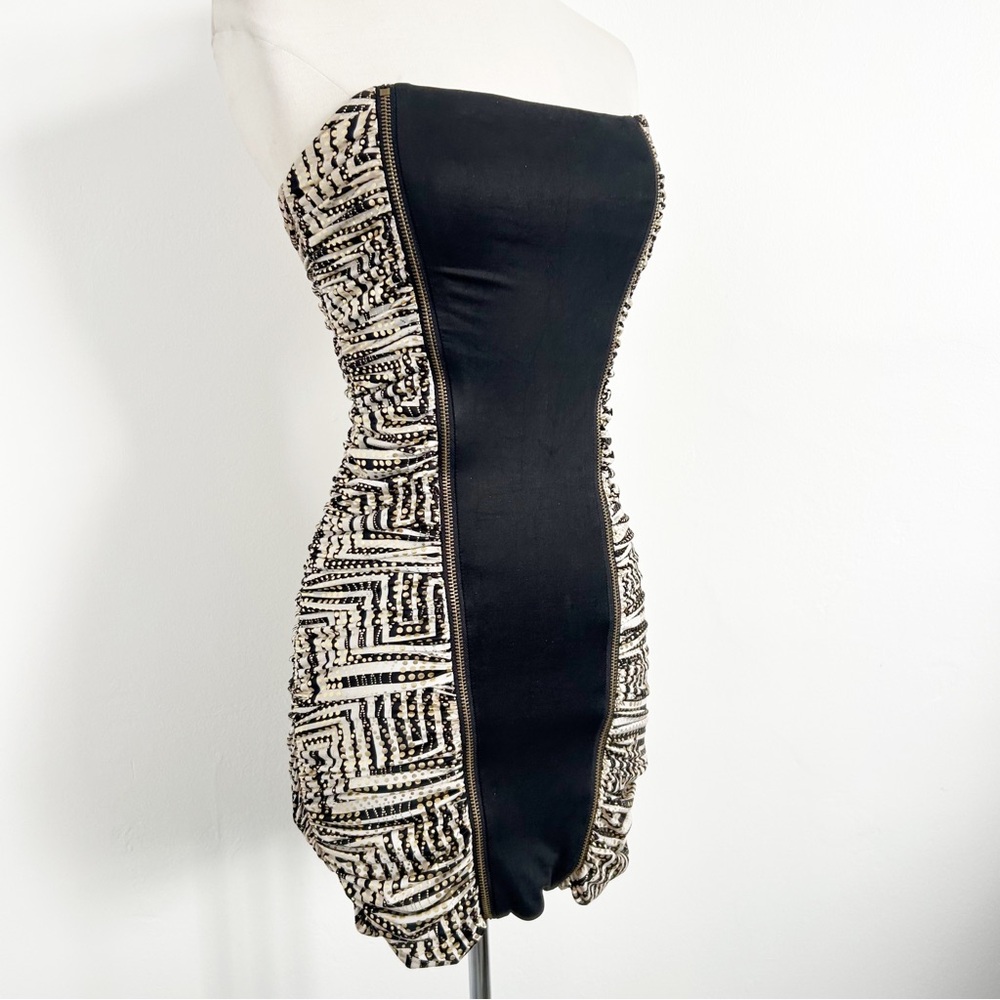 Y2K Vintage Bebe Addiction Gold Strapless Clubbing Micro Mini Dress Size XS - Picture 2 of 10